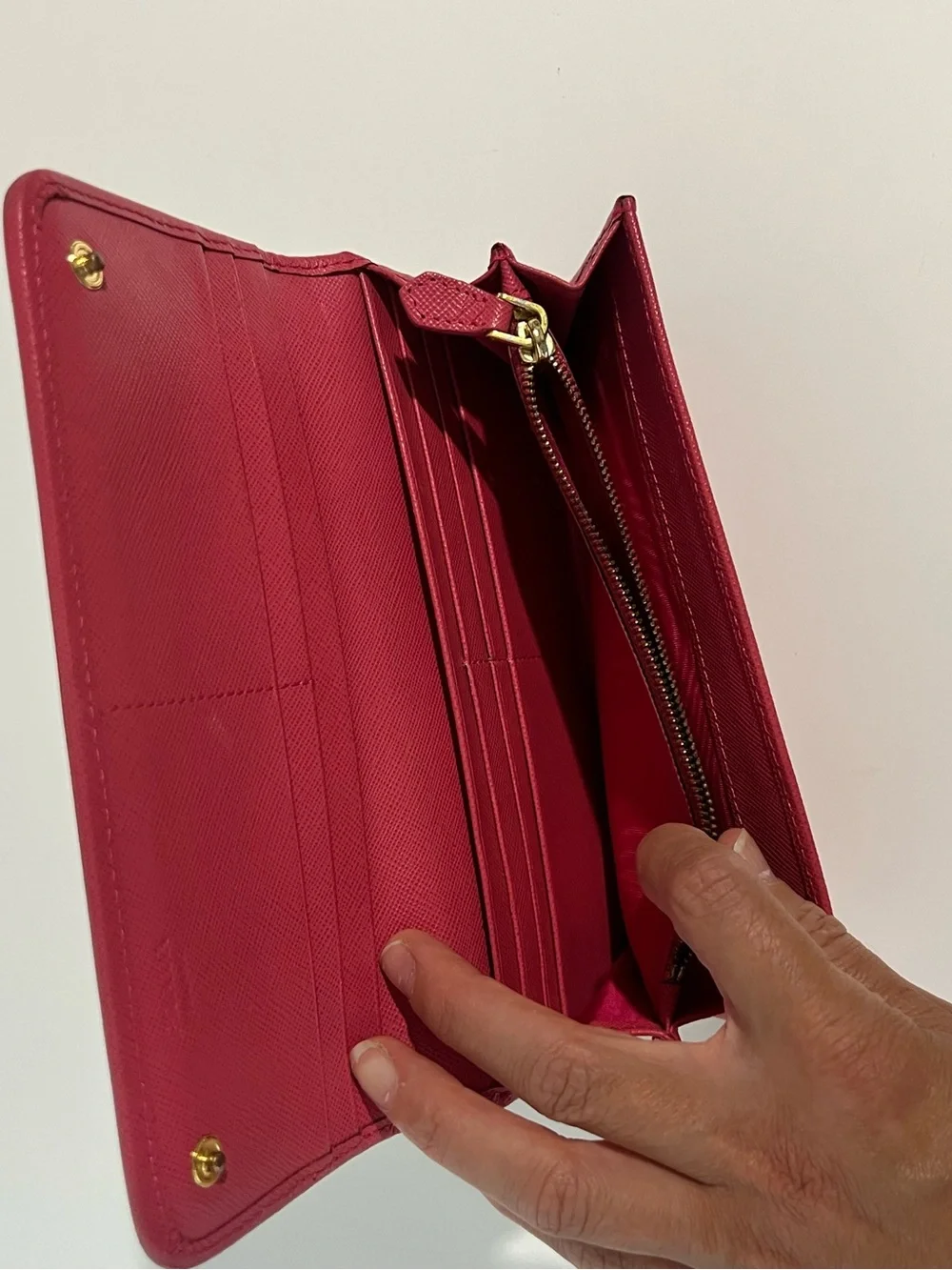 Prada Pink Saffiano Quilted Leather Continental Wallet Gold Hardware